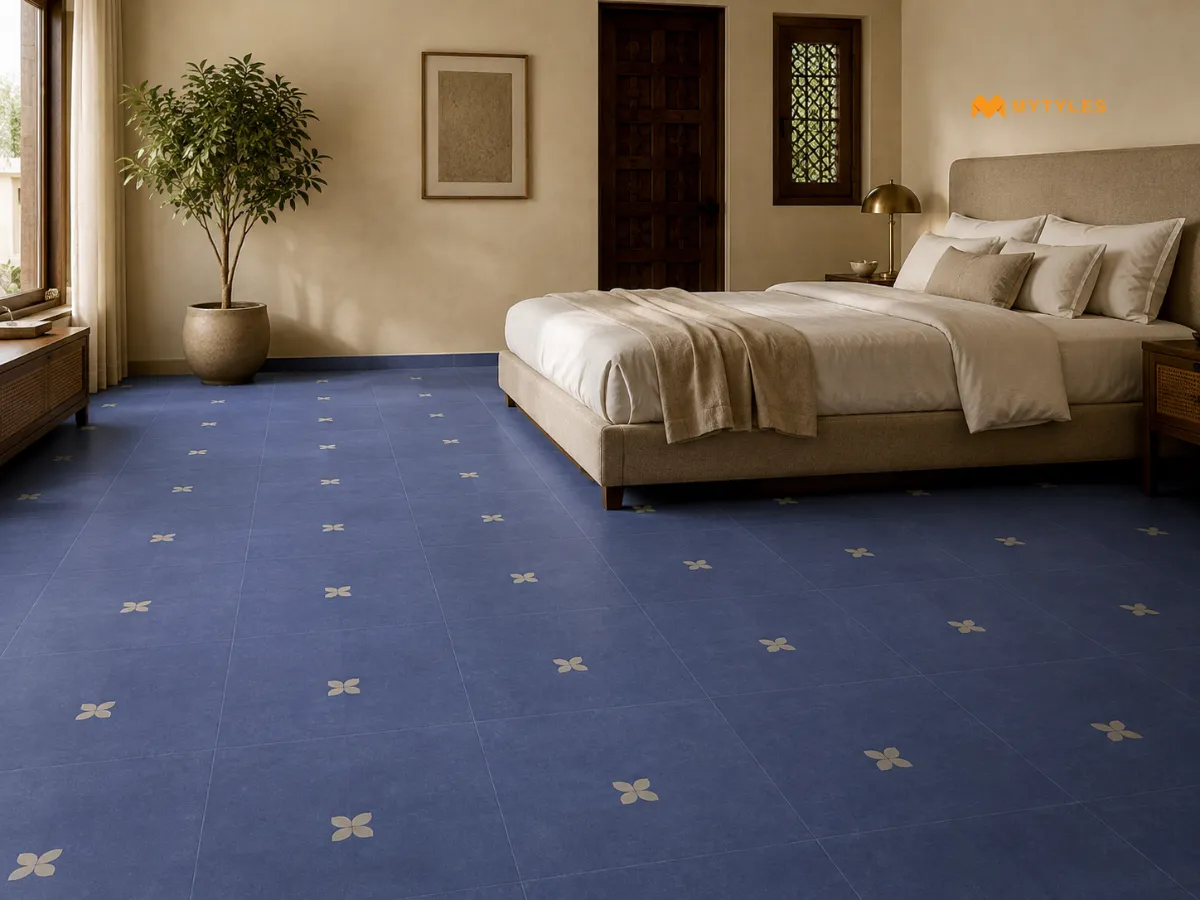 Porcelain Athangudi Tile in Bedroom Floor